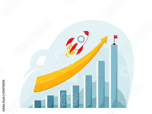 Business success progress vector background. Growing bars graphic with
