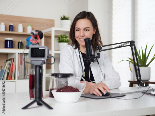 Female nutritionist talking about hibiscus drink infusion tea