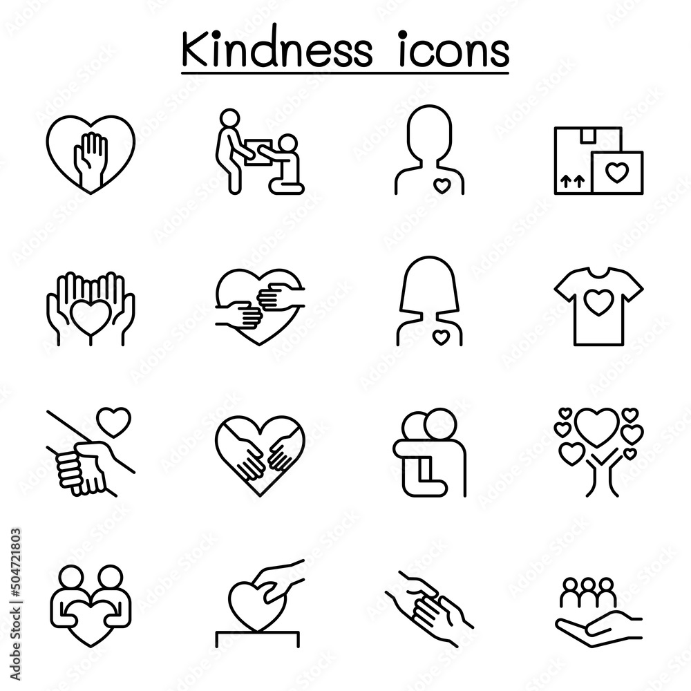Kindness icon set in thin line style Kindness icon set in thin line style