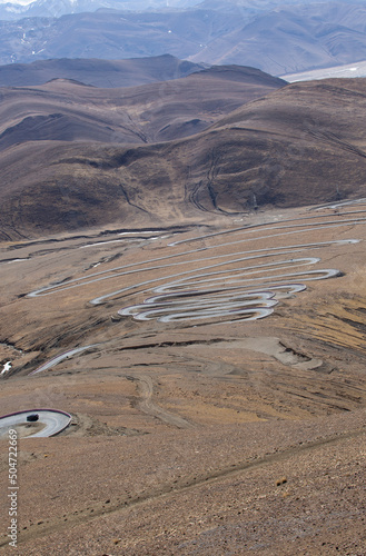 A winding hillside road in Tibet photo