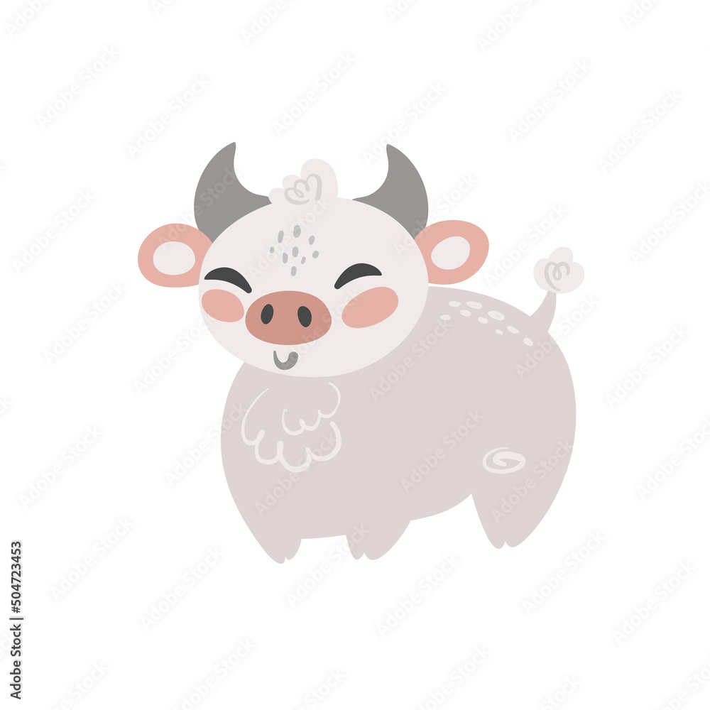 Cute cow illustration. Vector baby cow illustration. Cattle isolated on white.