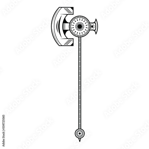 Abstract Black Simple Line Metal BattleAxe Blade Weapon Doodle Outline Element Vector Design Style Sketch Isolated On White Background Illustration For War, Battle