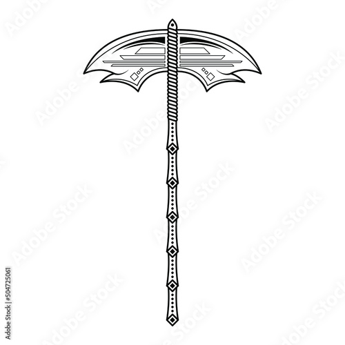 Abstract Black Simple Line Metal BattleAxe Blade Weapon Doodle Outline Element Vector Design Style Sketch Isolated On White Background Illustration For War, Battle