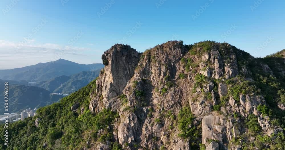 Drone fly over Hong Kong Lion Rock mountain Drone fly over Hong Kong Lion Rock mountain