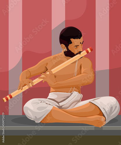 Indian musician playing flute instrument