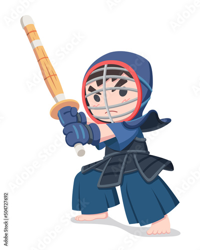 Japanese kendo athlete vector illustration