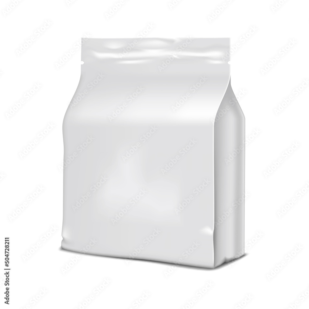 Plastic bag vector mock-up. Stand-up pouch with tear notches. White blank product packaging mockup. Template for design Plastic bag vector mock-up. Stand-up pouch with tear notches. White blank product packaging mockup. Template for design