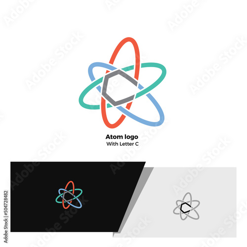 atom logo made of compounding circle and reveal initial C at middle photo