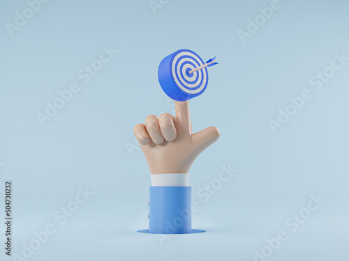 Businessman hand touching to dartboard with arrow for setup business target and objective goal concept by 3d render illustration.