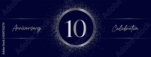 10 years anniversary celebration with silver color isolated on midnight blue background. Vector design for greeting card, birthday party, wedding, event party, and invitation card. 