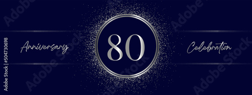 80 years anniversary celebration with silver color isolated on midnight blue background. Vector design for greeting card, birthday party, wedding, event party, and invitation card. 