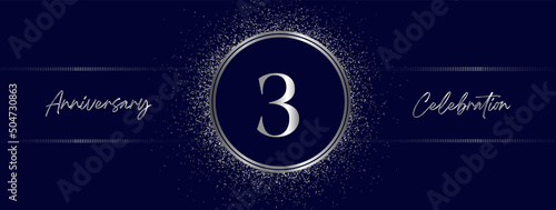 3 years anniversary celebration with silver color isolated on midnight blue background. Vector design for greeting card, birthday party, wedding, event party, and invitation card. 