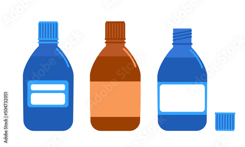 Set of glass vials for medical potions, medicines, healing liquids