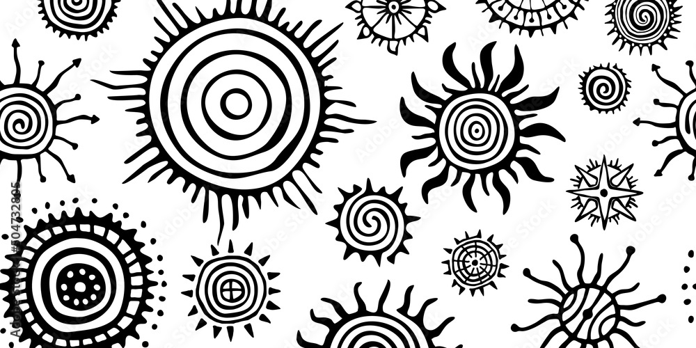 Ethnic background, sun symbols, vector design. Seamless pattern. Ethnic background, sun symbols, vector design. Seamless pattern.