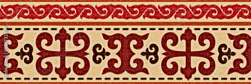 Seamless pattern, banner. Ethnic background on the theme of Turkic art, vector design.