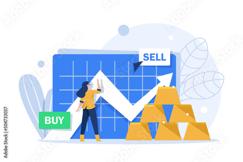 gold trading market,Gold ingots, increasing charts,Gold prices rise concept