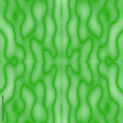 Green seamless texture. Green abstraction with blurred, symmetrical, mirror patterns. Liquid texture on a green background. 