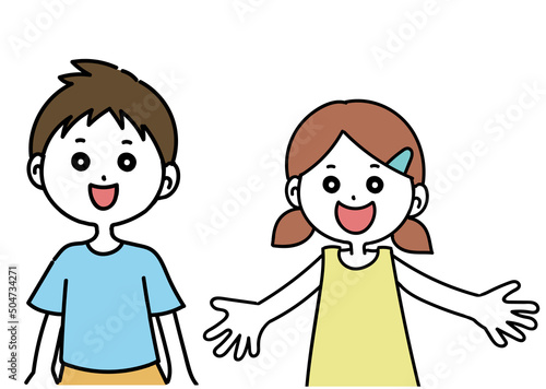 笑顔の兄妹のイラスト