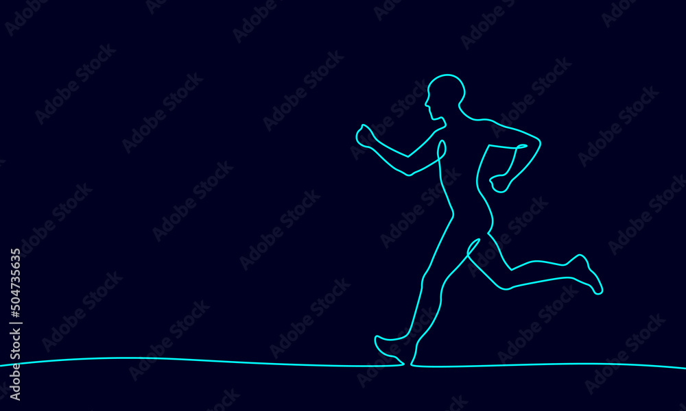 One line sportsman run exercise fitness healthy lifestyle concept. Man silhouette jogging fit marathon. Muscular body shape workout vector illustration