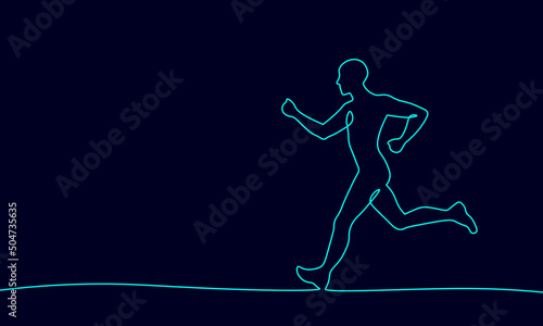 One line sportsman run exercise fitness healthy lifestyle concept. Man silhouette jogging fit marathon. Muscular body shape workout vector illustration
