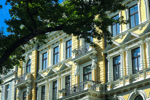 Building facades in Riga, Latvia, quiet center.