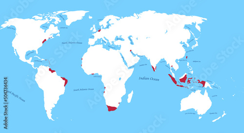 Map of Dutch Empire the largest borders with all world with sea, ocean names