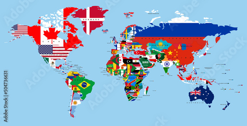 Vector map of the world with countries in the form of national flags