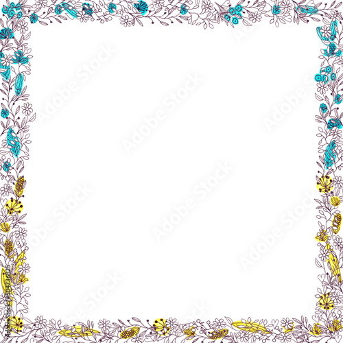 Floral frame on a white background Yellow and blue colors ukrainian flag