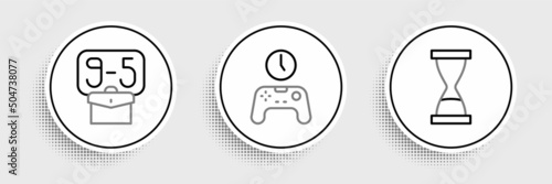 Set line Old hourglass with sand, From 9 and Gamepad of time icon. Vector