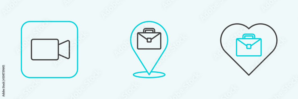 Set line Heart with text work, Camera and Online working icon. Vector Set line Heart with text work, Camera and Online working icon. Vector
