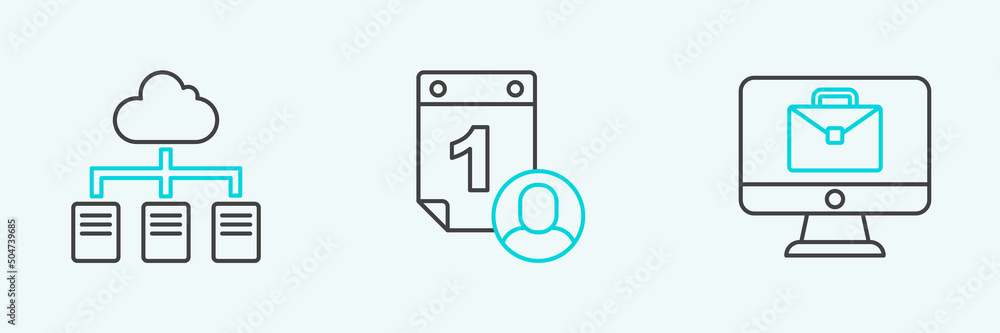Set line Online working, and Time management icon. Vector Set line Online working, and Time management icon. Vector