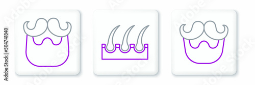 Set line Mustache and beard, and Human hair follicle icon. Vector