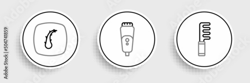 Set line Hairbrush, Human hair follicle and Electric razor blade icon. Vector