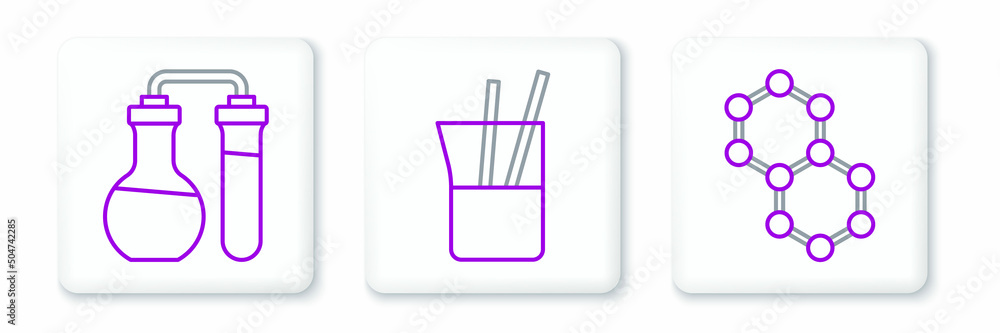 Set line Molecule, Test tube and Laboratory glassware icon. Vector Set line Molecule, Test tube and Laboratory glassware icon. Vector