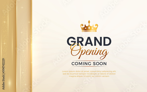 Grand opening luxury invitation design template with glitter light effects, golden elements and 3d editable text effect