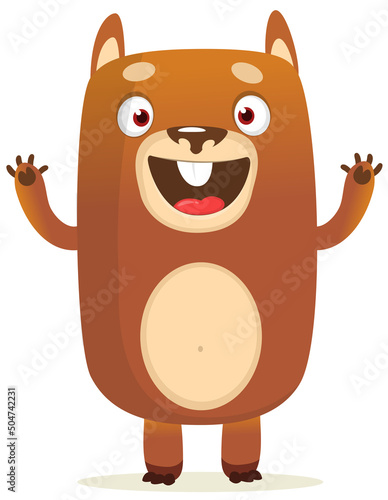 Happy cartoon bear. Vector illustration of brown bear isolated.