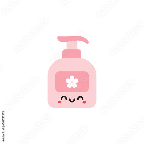 Cute smiling liquid soap cartoon. Happy soap container vector illustration