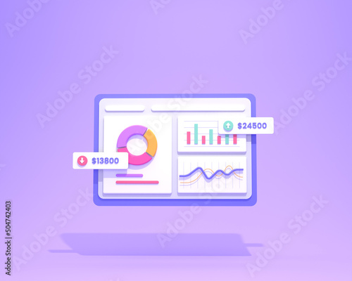 3D Render data analyst dashboard, financial report and seo marketing