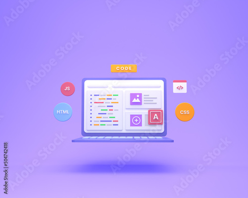 3D Render web development, software development, web design, coding and programming