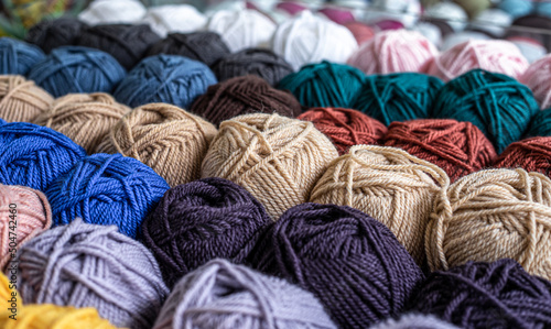 Colorful balls of wool, a variety of yarn balls, close up.