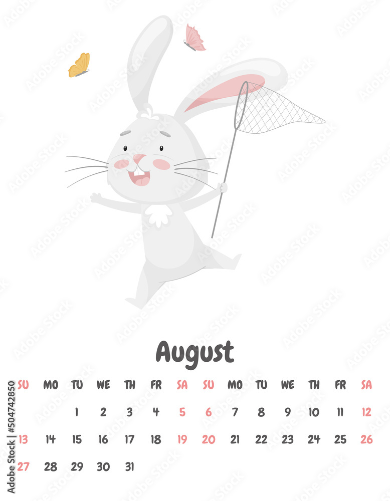 Calendar Page For The Month Of August 2023 With A Cute Funny Rabbit calendar-page-for-the-month-of-august-2023-with-a-cute-funny-rabbit