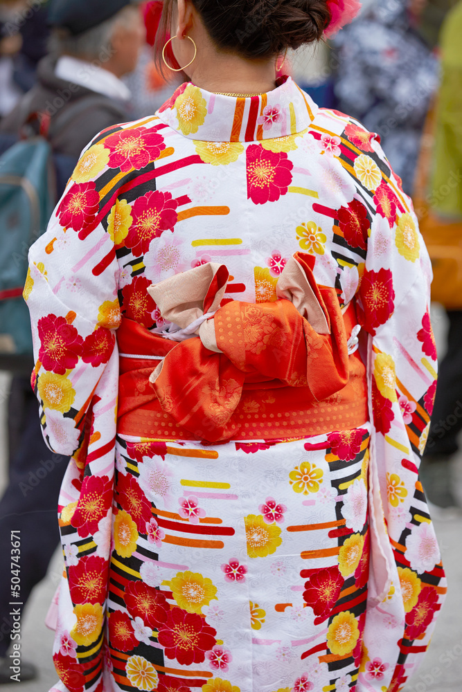 Back view of a woman wearing a yukata