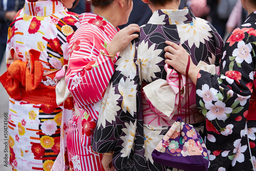 Canvas Print Back view of a woman wearing a yukata