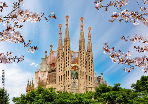 Sagrada Familia cathedral in spring, Barcelona, Spain photo