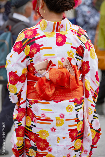 Back view of a woman wearing a yukata