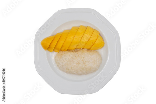 mango sticky rice isolated on white background