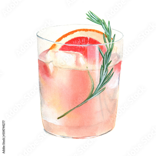 Cold grapefruit cocktail in glasses with ice and pieces grapefruit on white background. Fresh summer healthy diet beverage. paloma cocktail photo