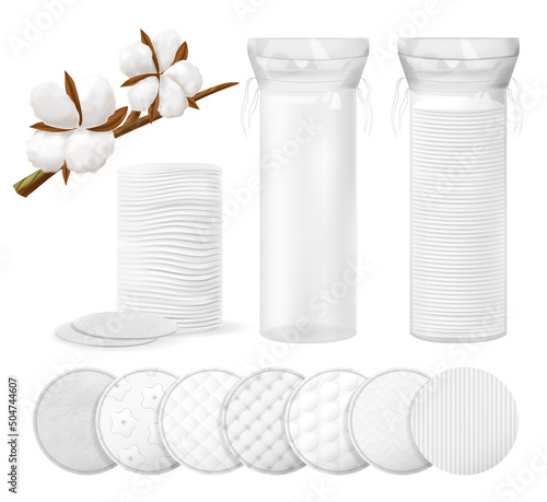 Realistic Cosmetic Cotton Pads Icon Set