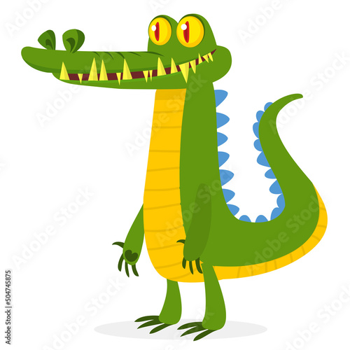 Funny green crocodile cartoon . Vector illustration for children book