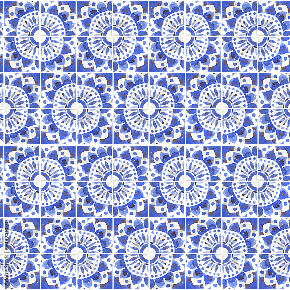 Seamless ornamental pattern with blue and white traditional pattern. Arabesque, tile, blue traditional pattern background. hand drawn background